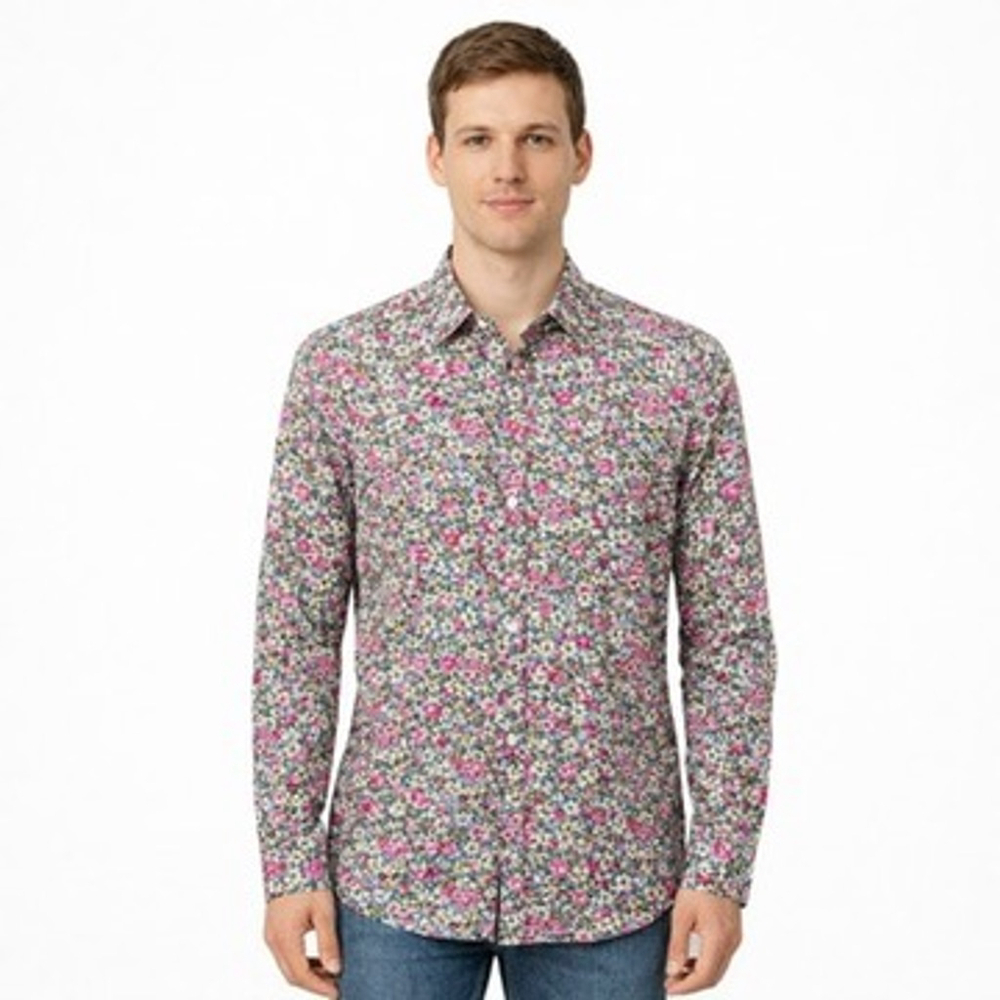 Grand Frank Stockholm Multi Floral Rose Print Dress Shirt Mens Size 15.5 Slim